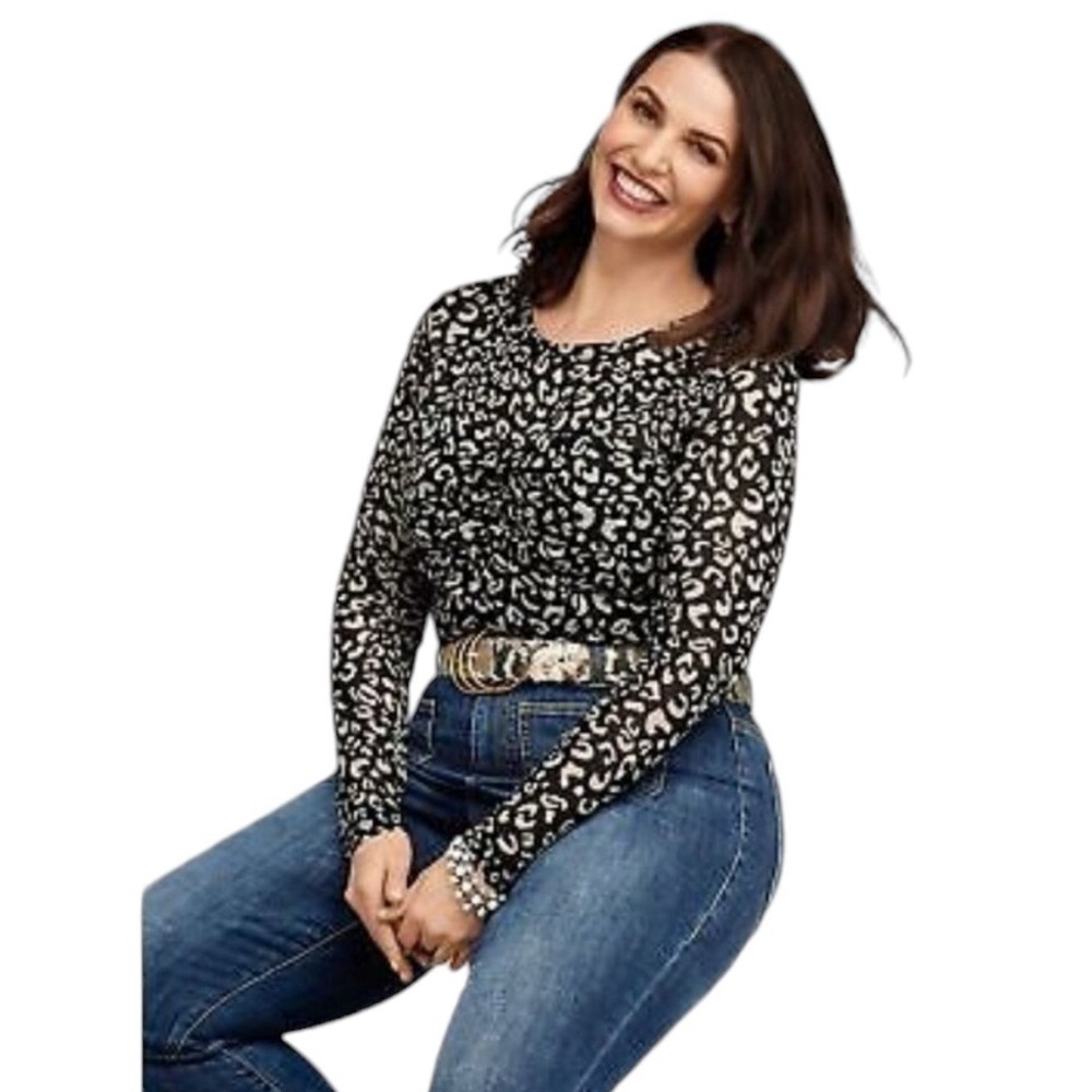 CABI woman's size small S Sweetheart animal print mesh ruched long sleeve top
